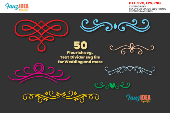 50 Elements Flourish Svg, Divider Bundle