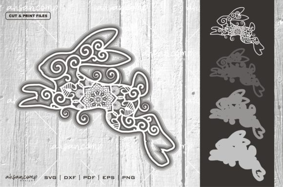 Rabbit Mandala Vector 5 SVG Multilayer